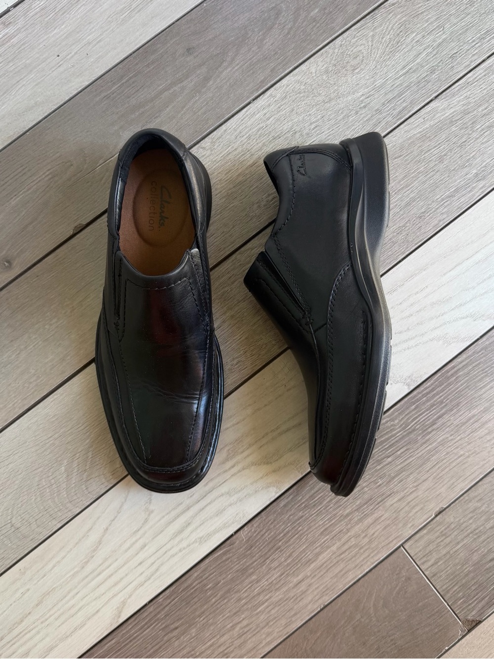 Clarks Black Leather Slip-On Loafers for Men
